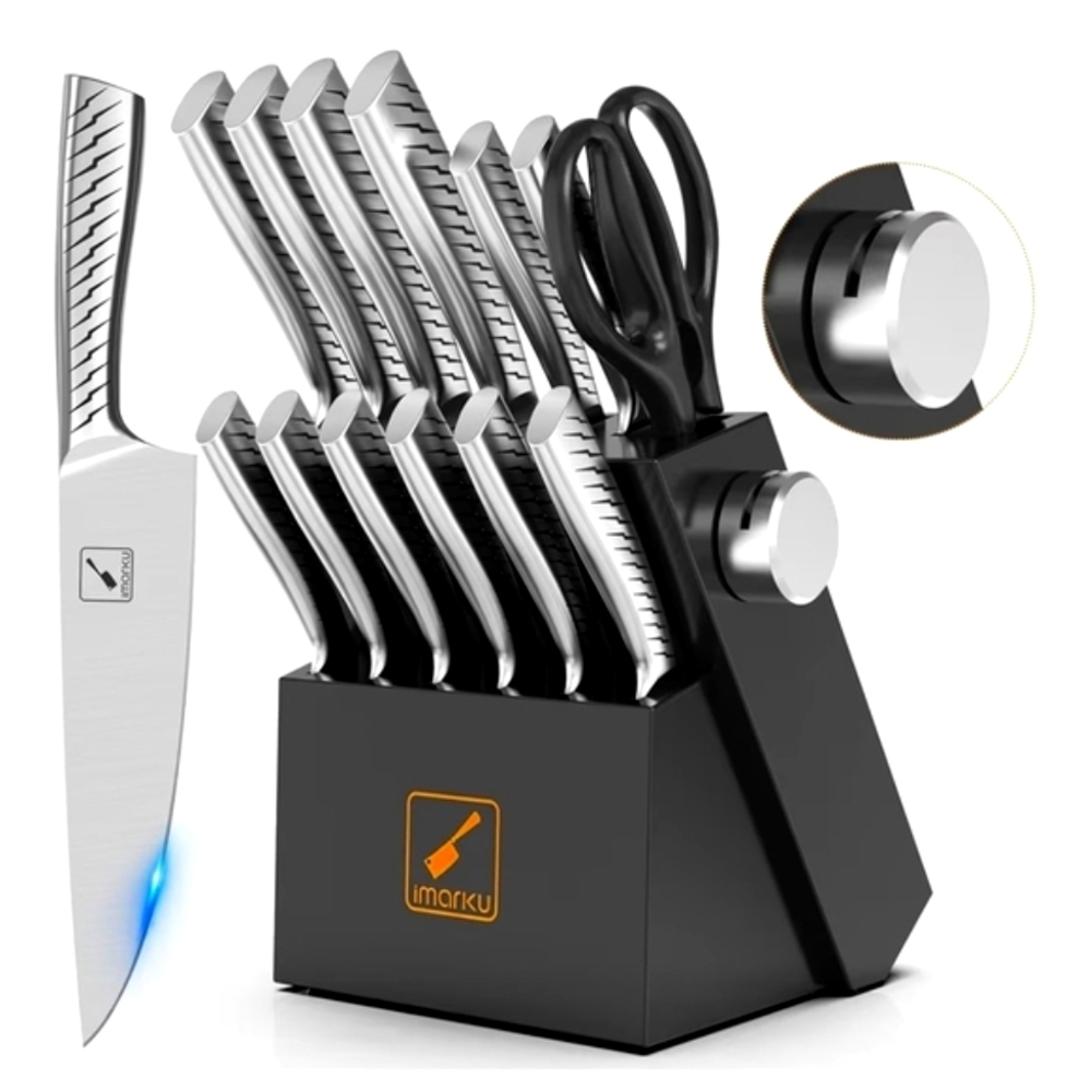 14PCS Knife Set with block, Knife Set with Built-in Sharpener, Knife Set